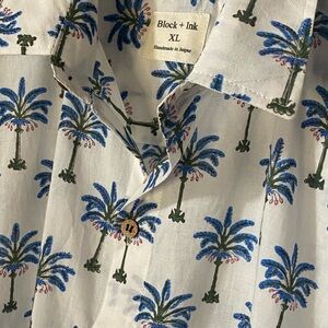 White Shirt with Blue Palm Tree Print